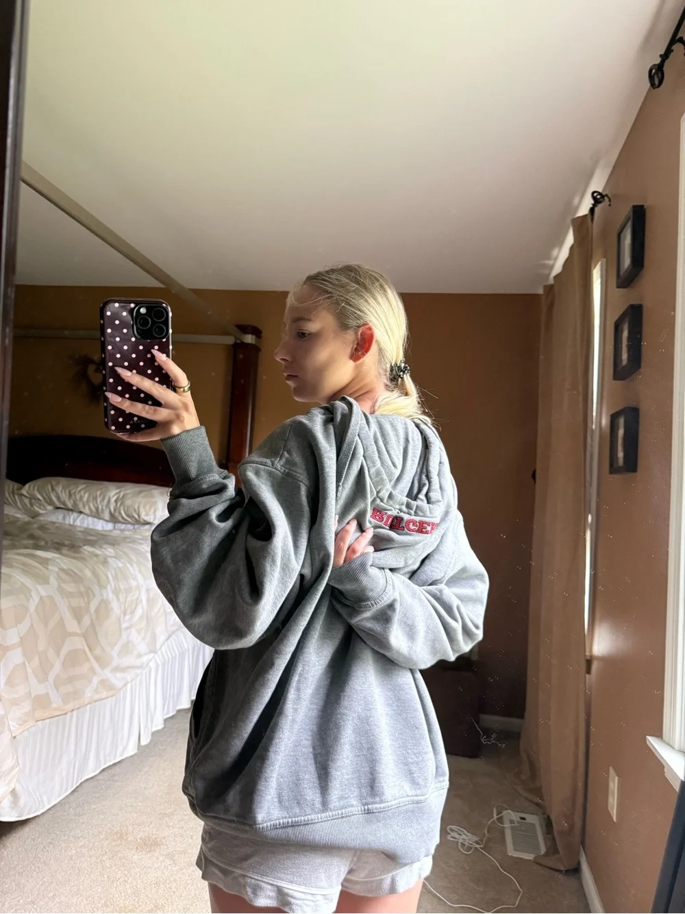 Nike Gray Hoodie with Red Letter Patch - Women's Pullover